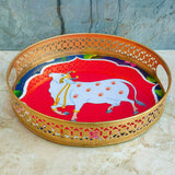 Cow Design Tray Flower Basket, Puja Tray For Temple