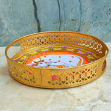 Cow Design Tray Flower Basket, Puja Tray for Temple