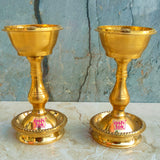 Pure Brass Udupi Nanda Puja Diya, Heavy Oil Lamp With Stand, (Pack of 2 Pcs)
