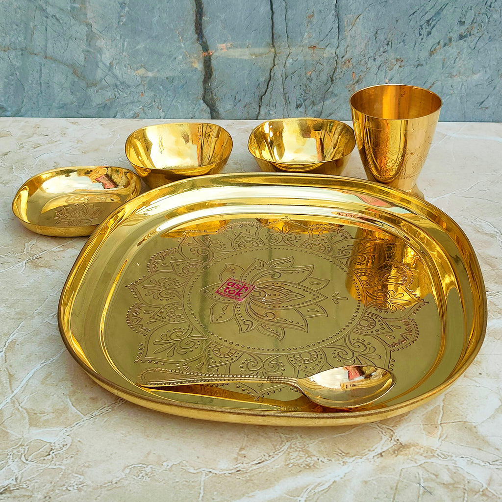 Brass Fancy Dinner Set, Traditional Design Brass Thali Set – Ashtok
