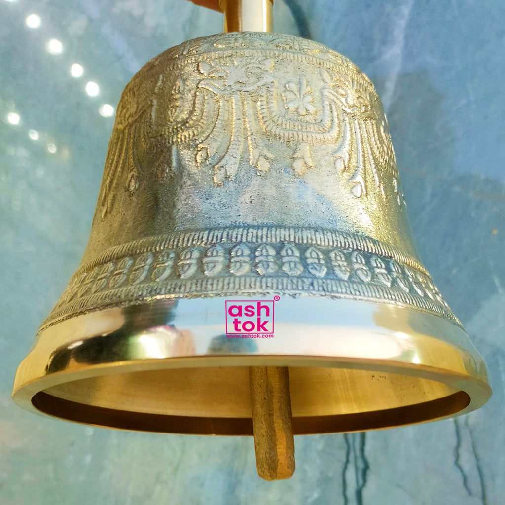 Brass Fancy Hand Bell, Brass Puja Traditional Hand Bell