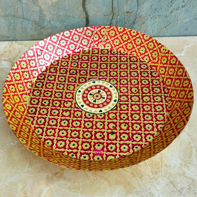 Brass Parat, Brass Plate handcrafted meenakari design, Pooja ki thali  for marrage gift item
