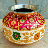 Stainless Steel meenakari Ghada, Handcrafted Water pot, Storage pot, Marriage Item