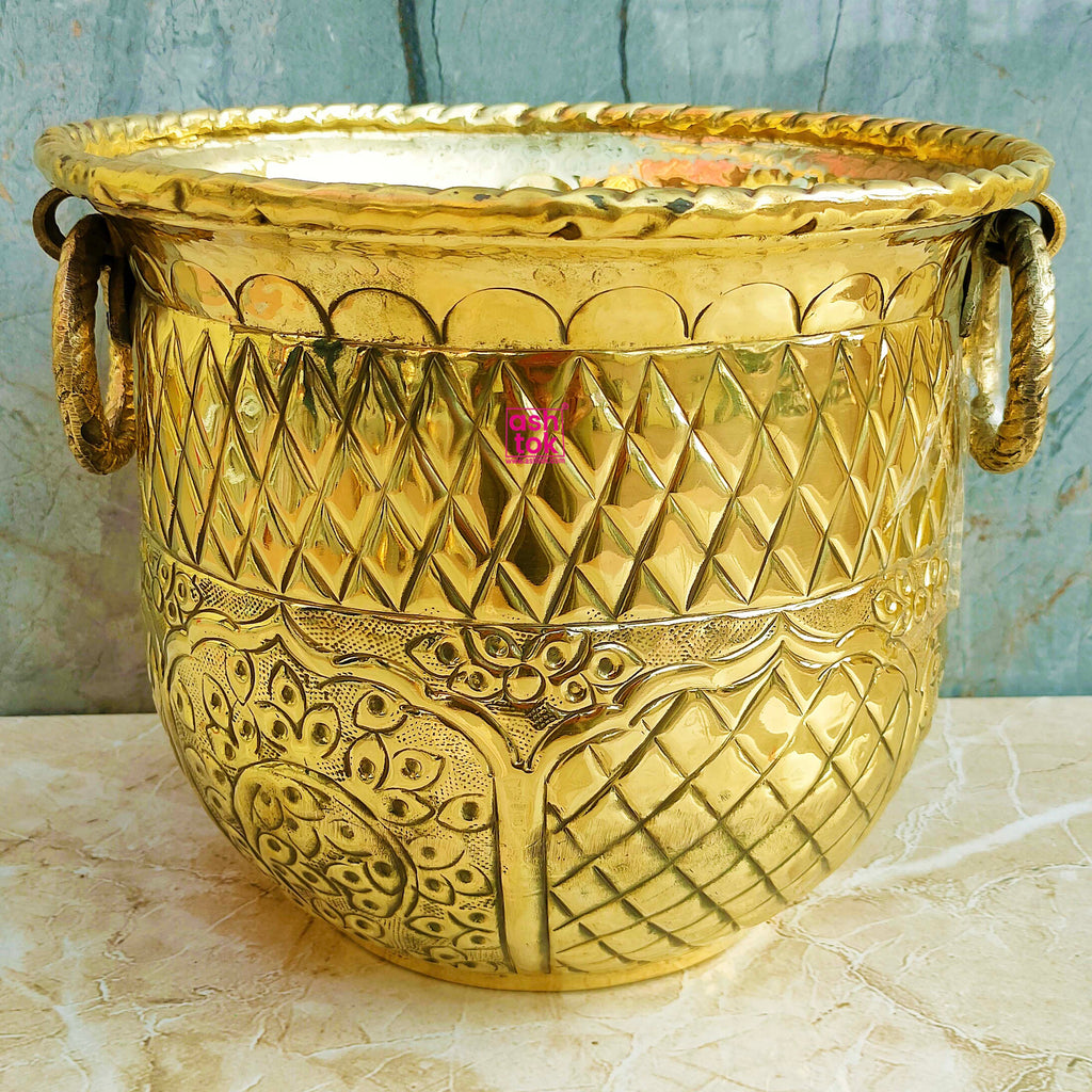brass pot planter Buy Engraved Brass Planters Flower Vase Online at Ashtok.com