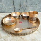 Bronze Dinner Set Etching Design, Pure Kansa Thali Set