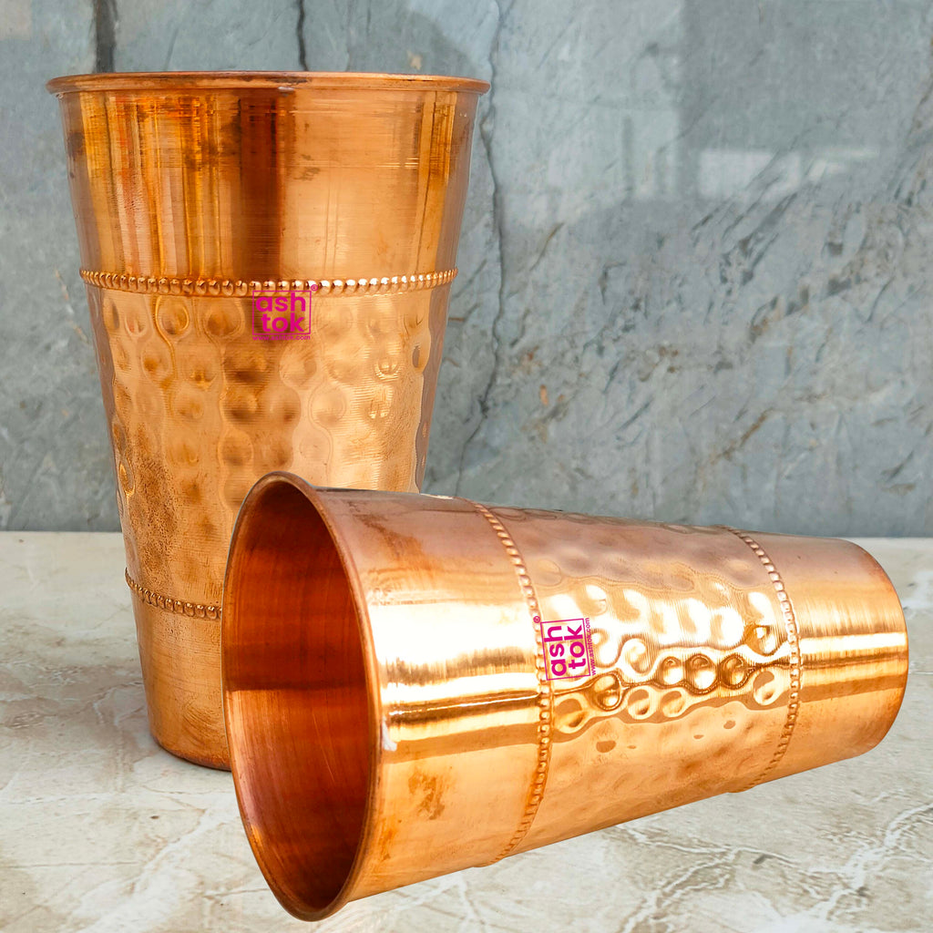 Copper Hammered Design Lassi Glass, Drinkware & Serveware for Lassi Glass 500 ml (Pack of 2 Pcs)
