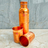 Copper bottle and Two Water Drinking Glasses, Copper Drinkware, Copper Bottle