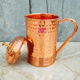 Pure Copper Hammered Water Jug with Lid, Healthy Jug for Drinking Water