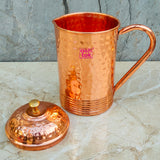 Pure Copper Hammered Water Jug with Lid, Healthy Jug for Drinking Water