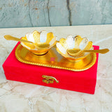 Gold and Silver Plated Dry Fruit Bowl, Brass Gift Bowl and Tray Set