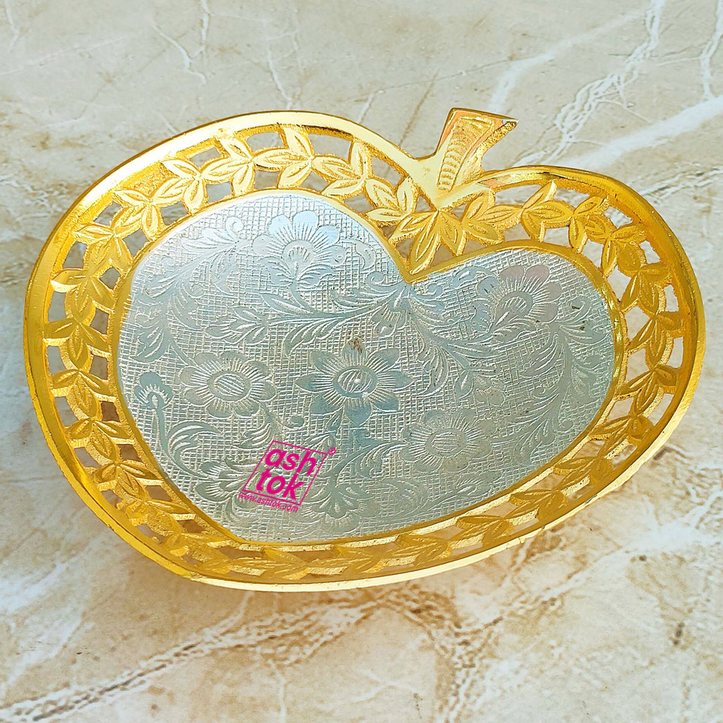Brass Fruit Bowl, Gold Plated Heart Shaped Brass Bowl