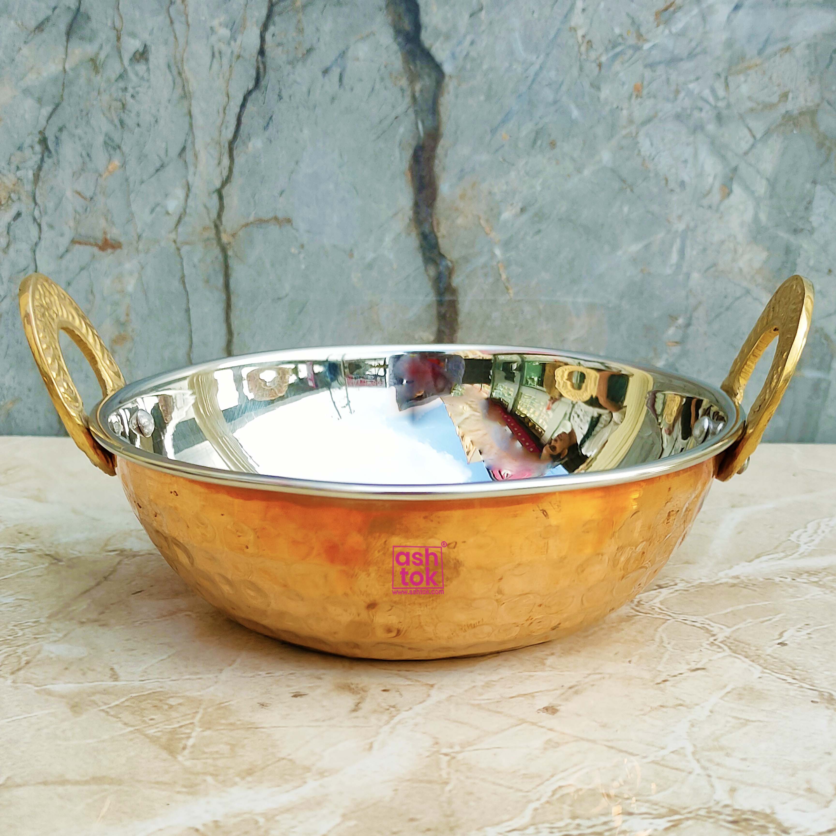 Ashtok Hammered Copper Kadai Online Copper Kadai with Khalai