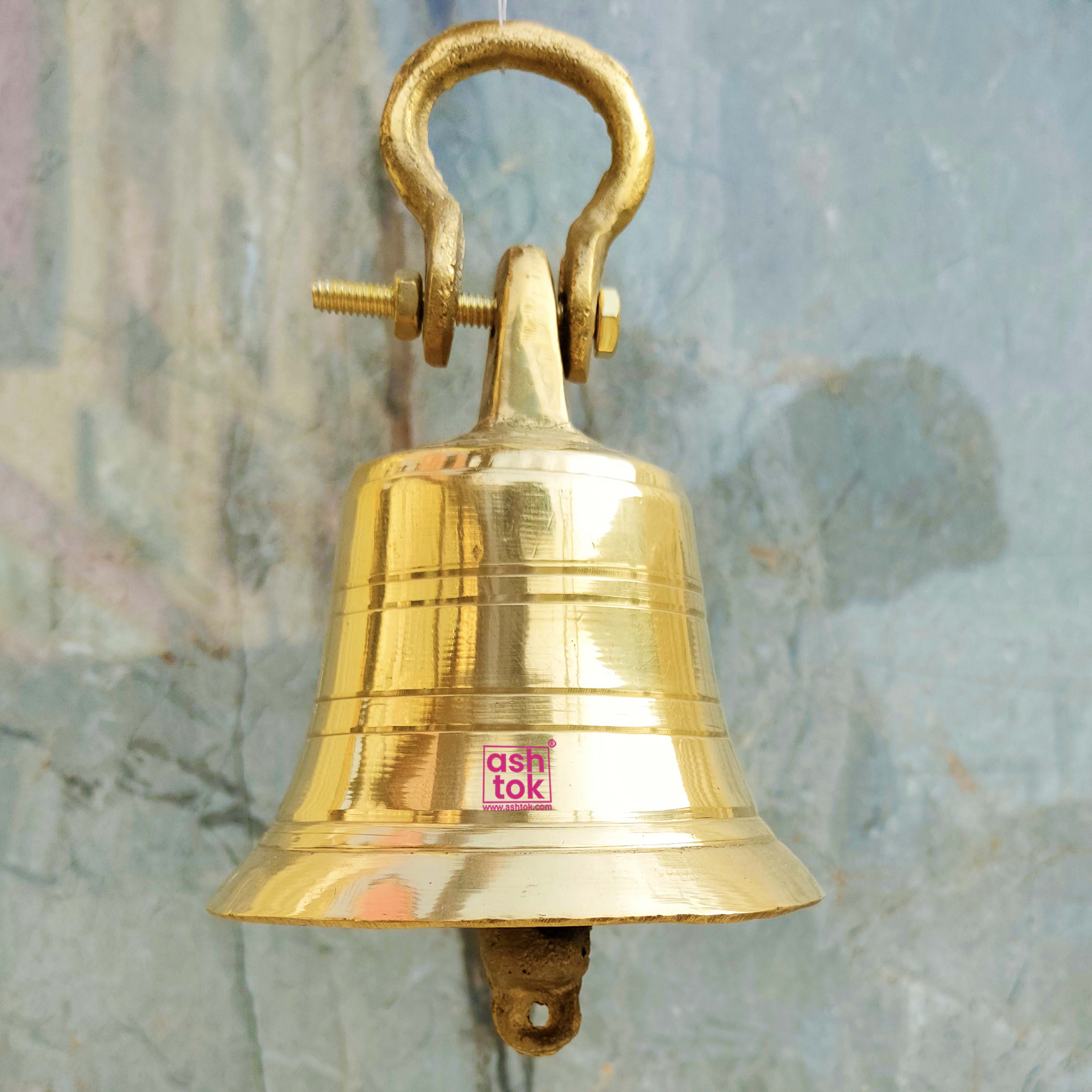 CRAFTSMAN Brass Puja Bell – 5 Inch Handheld Ghanti For Mandir, Aarti & Daily Pooja (Traditional Handcrafted Bell, 1 Pc - View #3