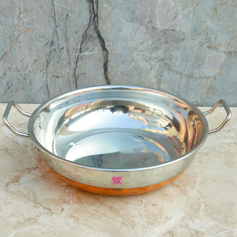 Stainless Steel Kadai with Lid, Deep Frying Pan with Copper Bottom
