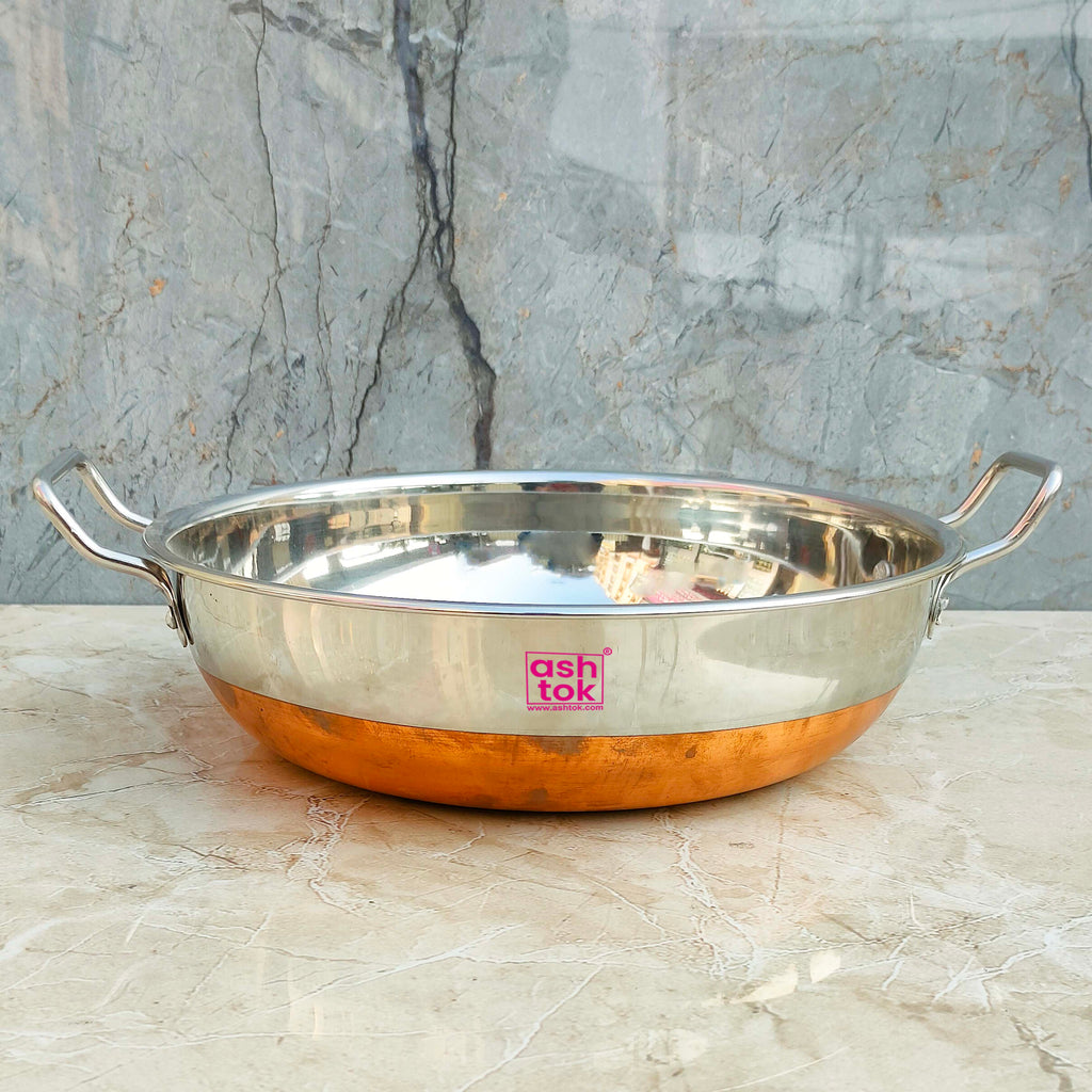 Stainless Steel Kadai with Lid, Deep Frying Pan with Copper Bottom
