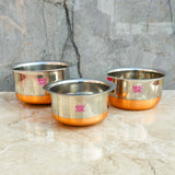 Patila Tope Stainless Steel Copper Bottom Set of 3, Tope with lid
