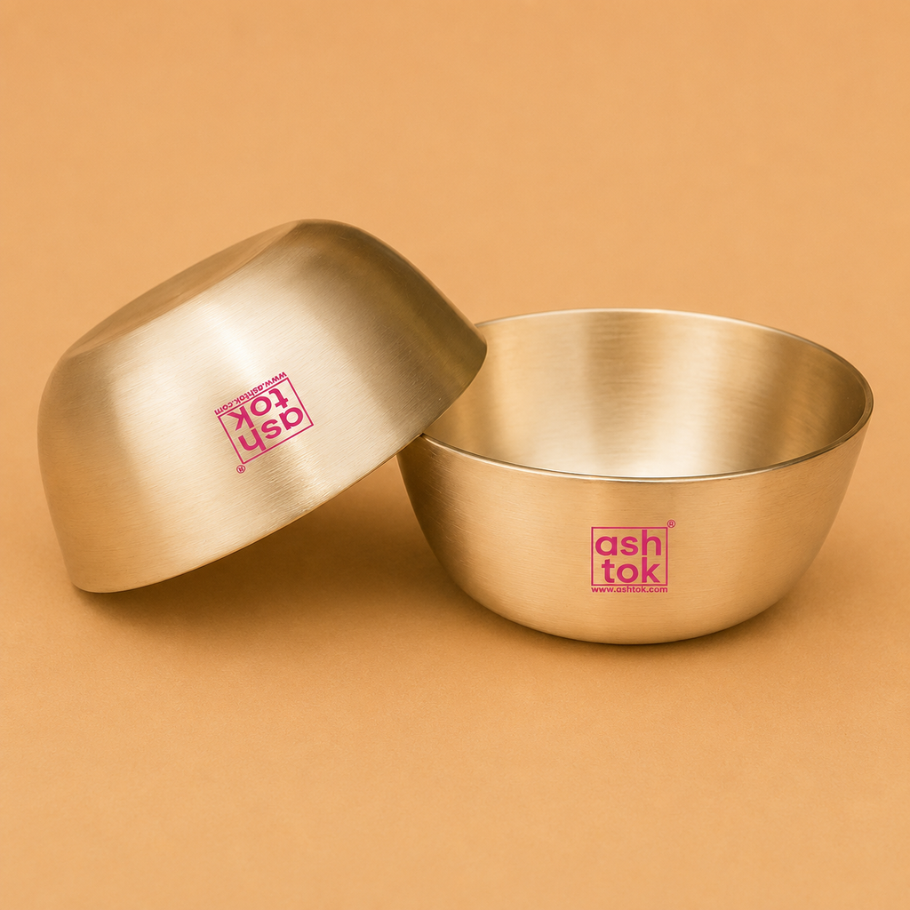 Set of 2 Kansa bronze serving bowls with elegant matt finish, ideal for serving desserts, curries, snacks, and traditional Indian meals.