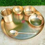 Luxury handmade bronze Kansa thali set with 11.5 inch plate, ideal for serving authentic Indian meals in style.