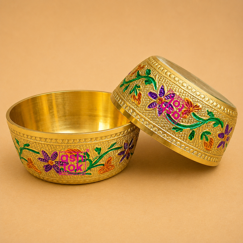 Brass Embosed Meena Wati, Multipurpose Brass Bowl, Serving Bowl