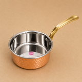Premium copper saucepan featuring a durable brass handle, perfect for heating liquids, sauces, and traditional recipes.