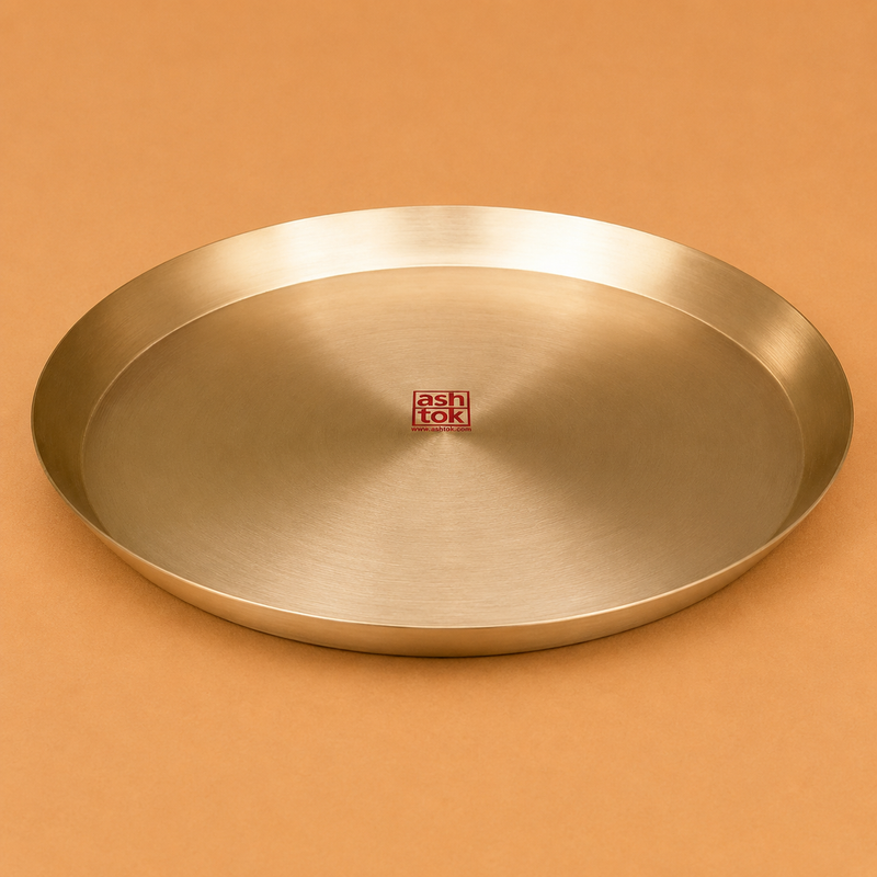 Premium 11 inch Kansa bronze thali featuring a sophisticated matt finish and inclined shape for everyday and festive dining.