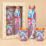 Printed Copper Bottle with Glass Set – Premium Drinkware Gift Set
