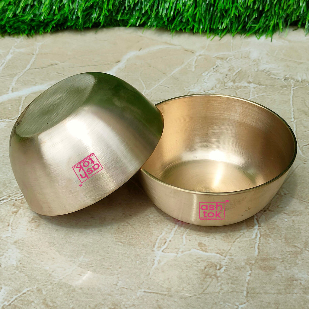 Pure Kansa bronze serving bowl set of 2 with handcrafted matt finish, ideal for serving desserts, curries, and side dishes.