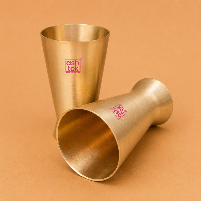 Set of 2 pure Kansa bronze water glasses with 250ML capacity, ideal for daily hydration, traditional dining, and healthy living.