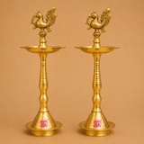Brass Peacock Diya, Deepam with traditional antique design | Diya for home decoration (Pack of 2 Pcs)