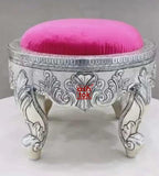 Handcrafted German Silver Chowki with Velvet Cushion – Traditional Pooja Seating