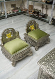 Handcrafted German Silver Chowki with Velvet Cushion – Traditional Pooja Seating