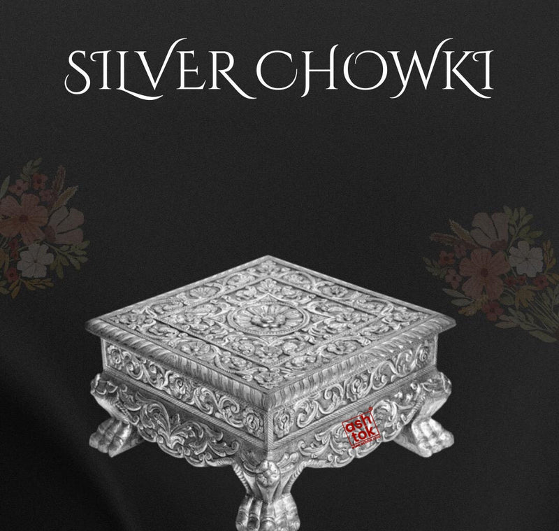 Handcrafted German Silver Chowki – Traditional Pooja Chowki