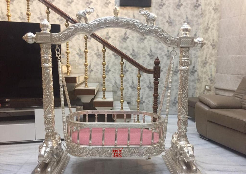 Handcrafted German Silver Baby Cradle – Traditional Indian Jhula