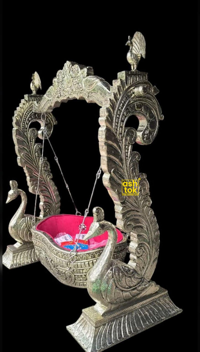 Handcrafted German Silver Swan Baby Cradle – Traditional Indian Jhula