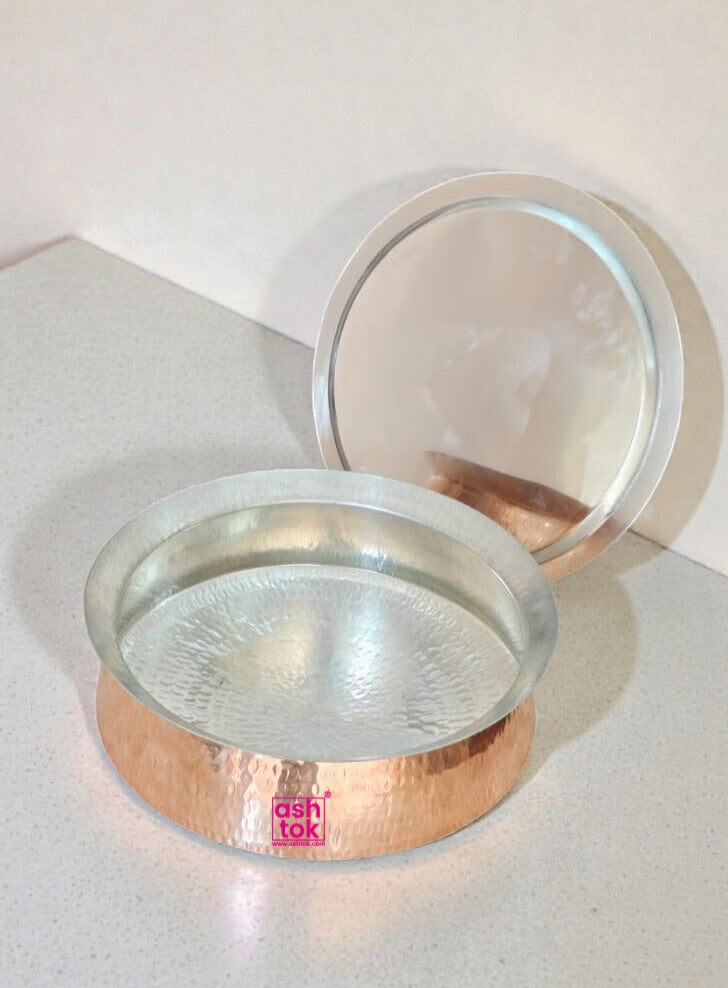 Biryani Handi Copper, Big Copper Biryani Handi Heavy Gauge with Stainless Steel Lid - Tin Coating Kalai Inside Handi