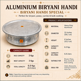 ASHTOK aluminium biryani handi 15 inch diameter with 6 kg total cooking capacity, 3 kg rice and 3 kg meat capacity