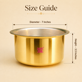 Size guide for Ashtok brass Patila indicating a 7-inch top diameter and a 3.5-inch height.