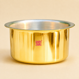 Ashtok golden brass Patila or Tope vessel with a polished finish and a inner silver tin-lined coating.