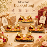 Bulk gifting image of Ashtok brass sindoor box with double duck design arranged in a festive gift display, suitable for weddings, return gifts, festive gifting, and corporate gifting, presented with decorative gift boxes and floral accents on a beige background.