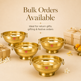 Ashtok brass urli bowl Bulk Orders available , displayed in a festive lifestyle serving setup with nuts and a brass spoon.