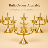 Bulk orders promotional banner showing four Ashtok 3-face brass diya stands for gifting, pooja return gifts, and festive decor.