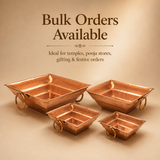 Bulk orders promotional graphic showing four Ashtok copper Havan Kunds of different sizes, ideal for temples, pooja stores, gifting, and festive orders.