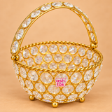 Crystal Basket Gift Item, Gold Coated Flower Basket (Dia 5 Inches)