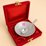 ASHTOK German silver engraved bowl with spoon in red velvet gift box for return gifts and festive gifting