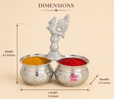 ASHTOK haldi kumkum holder size guide showing 5 inch length, 2.5 inch breadth and 4.5 inch height