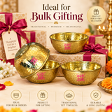 ASHTOK hammered brass bowls presented for premium bulk gifting with elegant gift packaging, featuring polished golden brass construction and traditional hammered texture suitable for weddings, festivals, return gifts and corporate gifting.