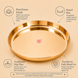 ASHTOK Kansa puja plate with raised rim and polished golden finish for daily rituals and pooja use
