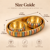 ASHTOK serving tray set size guide showing 8 inch length, 4.5 inch breadth and 1.5 inch height
