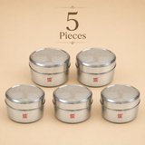 ASHTOK stainless steel round containers with tree design lids, pack of 5 for gifting and storage