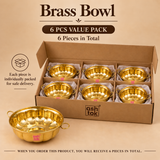 6 pieces value pack image of brass bowls showing a neatly packed set of six bowls, ideal for gifting, personal use or festive purchase, clearly communicating that the order includes 6 brass bowls in total.